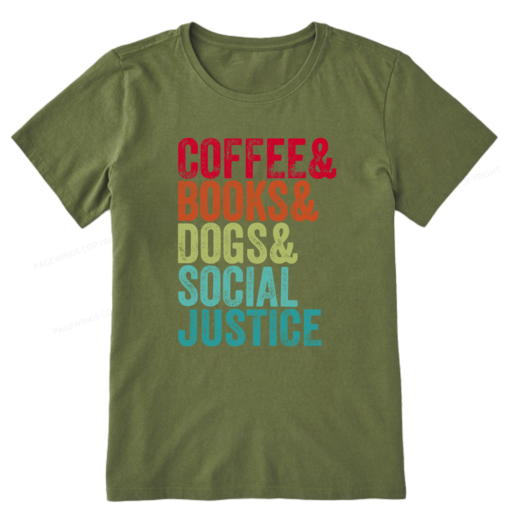 Pagewings Books Coffee Dogs Social Justice Unisex Classic T-shirt