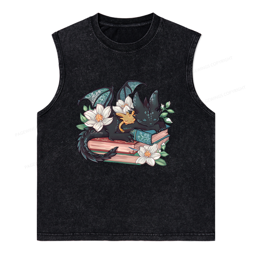 Pagewings Fantasy Book Dragon Unisex Washed Tank Top