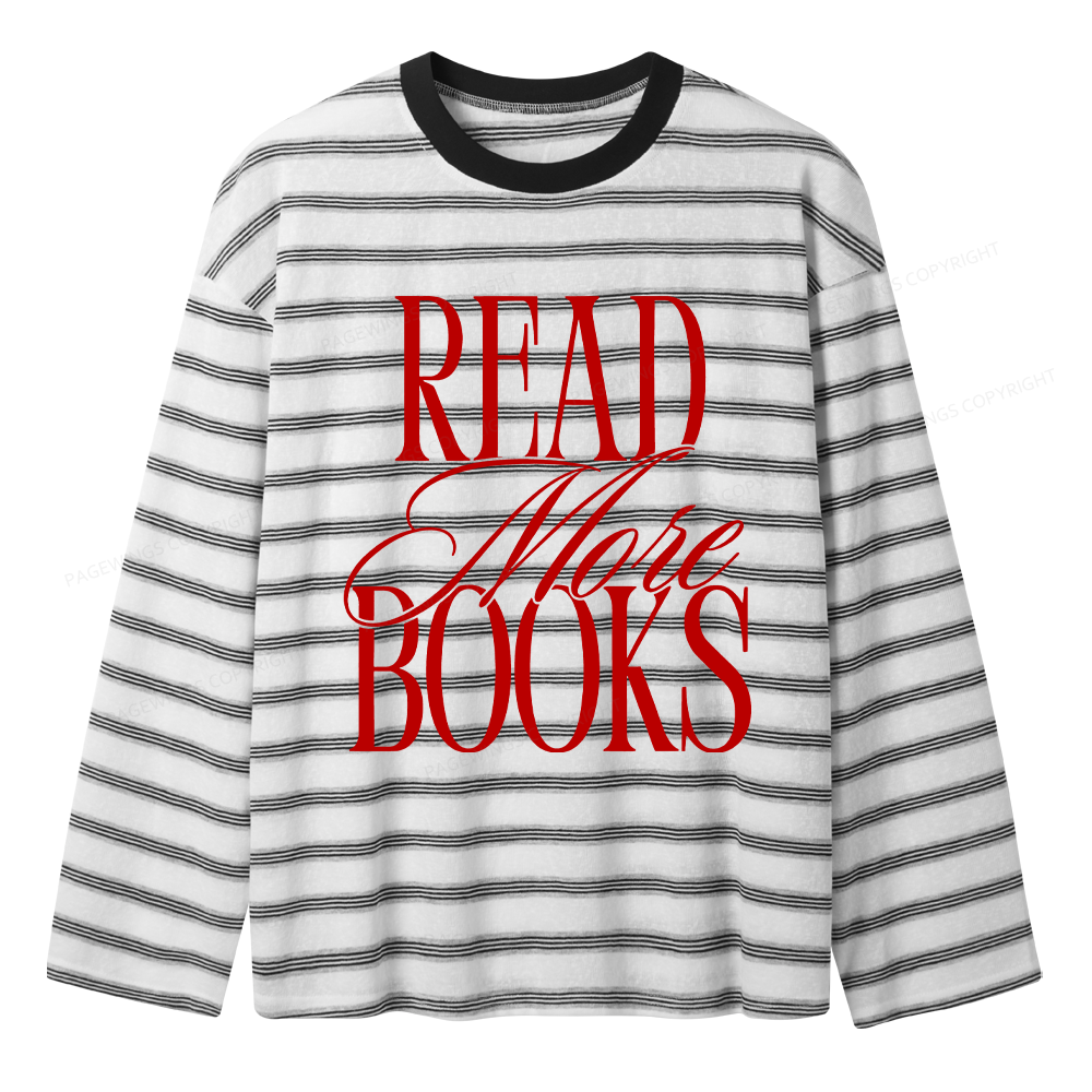Pagewing Dog Loving Coffee Drinking Book Reading Unisex Striped Long Sleeve T-Shirt