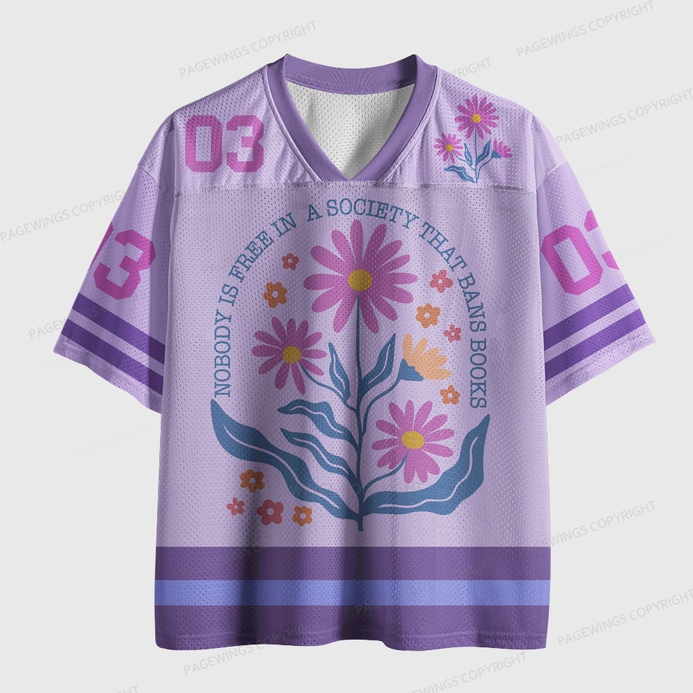 Pagewings Nobody Is Free In A Society That Bans Books Unisex Mesh Jersey