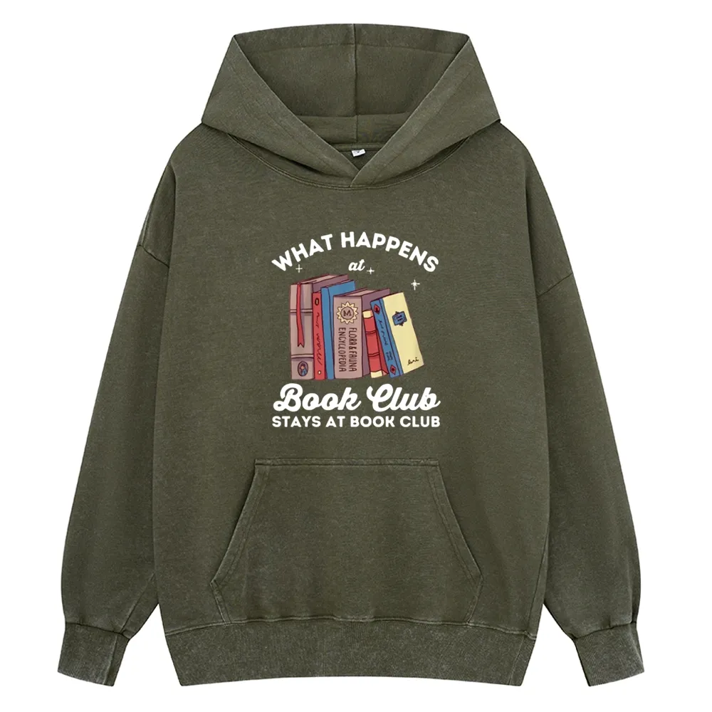 Pagewings Stays At Book Club Book Unisex Washed Hoodie