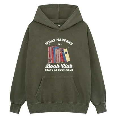Pagewings Stays At Book Club Book Unisex Washed Hoodie