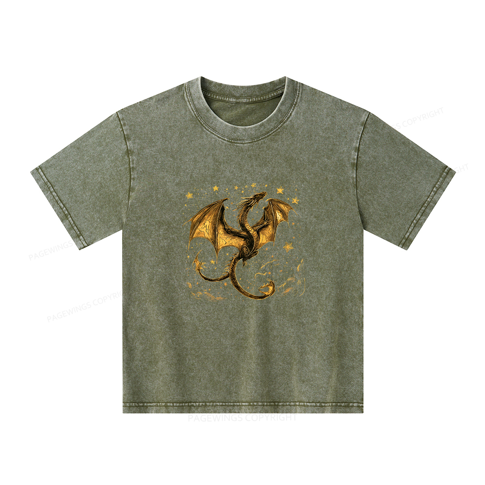 Pagewings Fantasy Dragon Unisex Kids Washed T-shirt