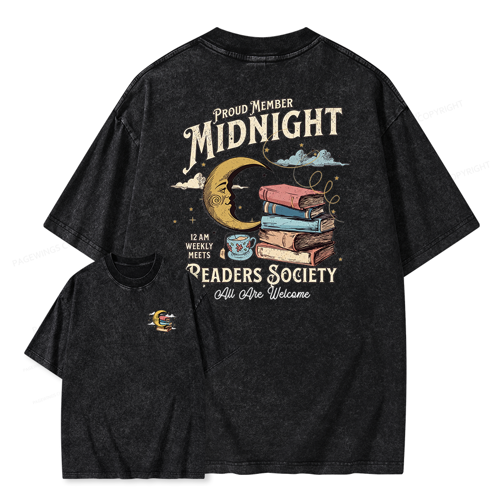 Pagewings Midnight Readers Society Unisex Washed T-shirt
