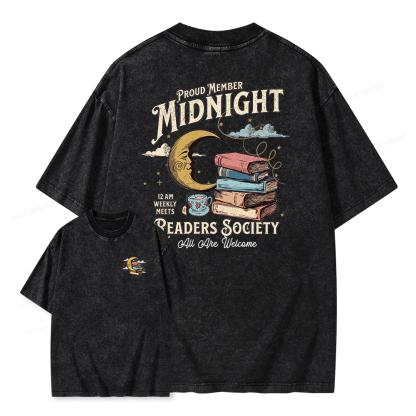Pagewings Midnight Readers Society Unisex Washed T-shirt