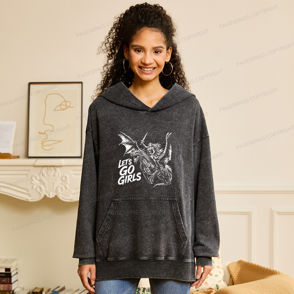 Pagewings Woman Dragon Rider Unisex Washed Hoodie