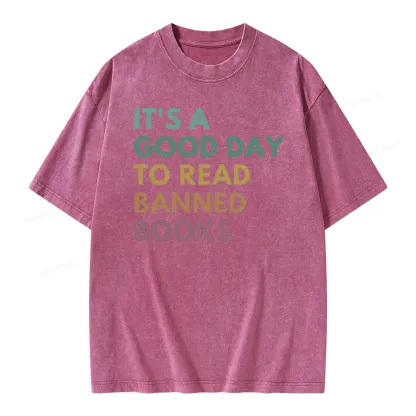 Pagewings It's A Good Day To Read Banned Books Unisex Washed T-shirt