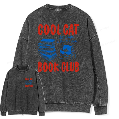 Pagewings Cool Cat Book Club Unisex Washed Sweatshirt