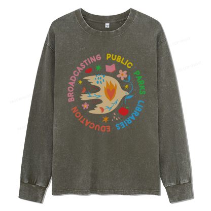 Pagewings Public Parks Libraries Education Broadcasting Unisex Washed Long Sleeve T-shirt