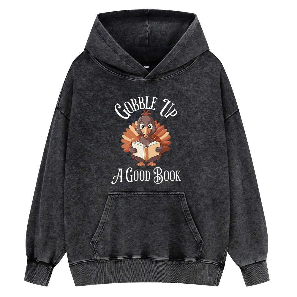 Pagewings Thanksgiving A Good Book Unisex Washed Hoodie