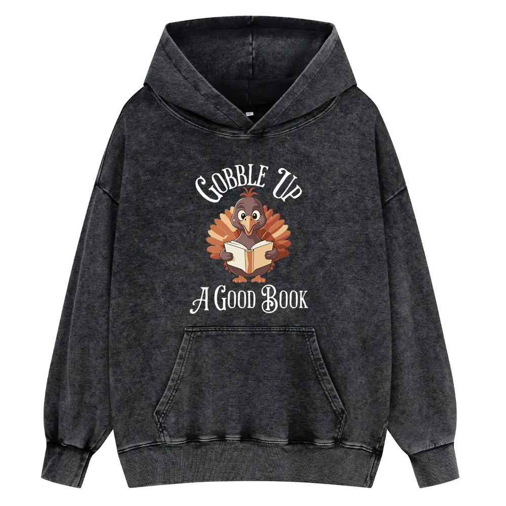 Pagewings Thanksgiving A Good Book Unisex Washed Hoodie