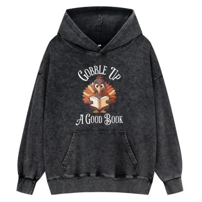 Pagewings Thanksgiving A Good Book Unisex Washed Hoodie