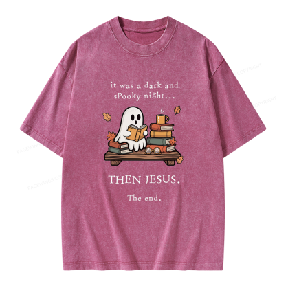 Pagewings Funny Fall Reading Ghost Unisex Washed T-shirt
