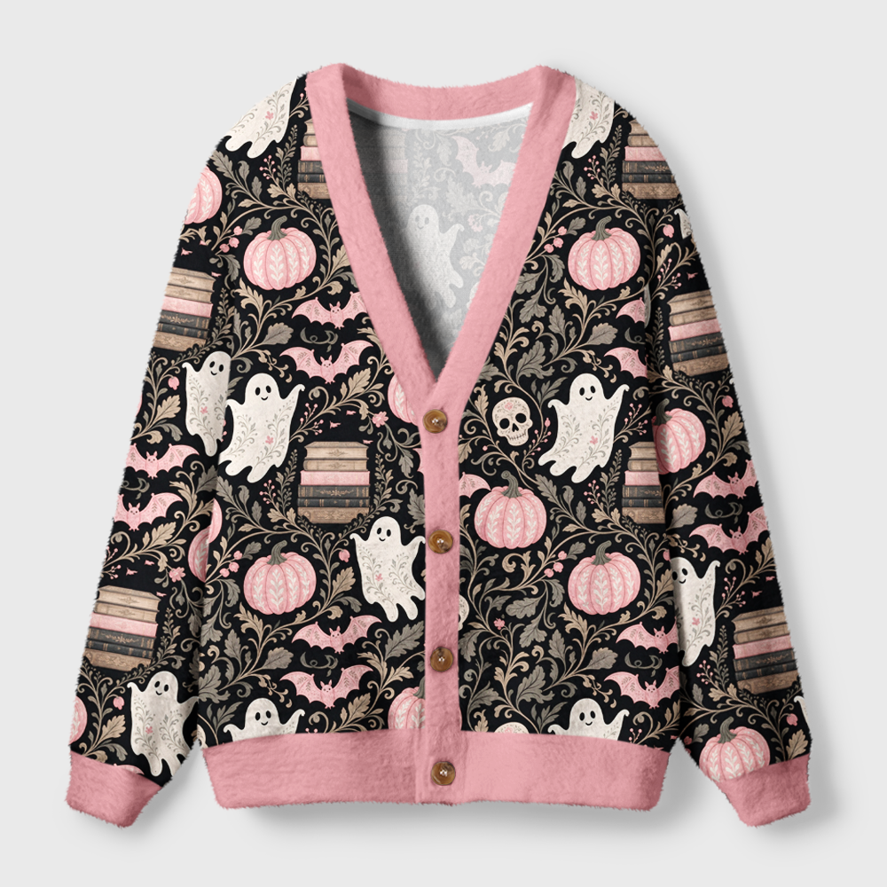 Pagewings Halloween Bookish Light Knit Unisex Cardigan Sweaters