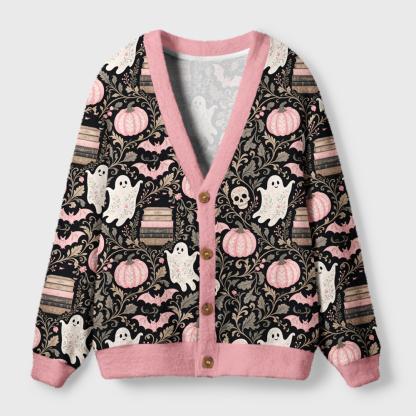 Pagewings Halloween Bookish Light Knit Unisex Cardigan Sweaters