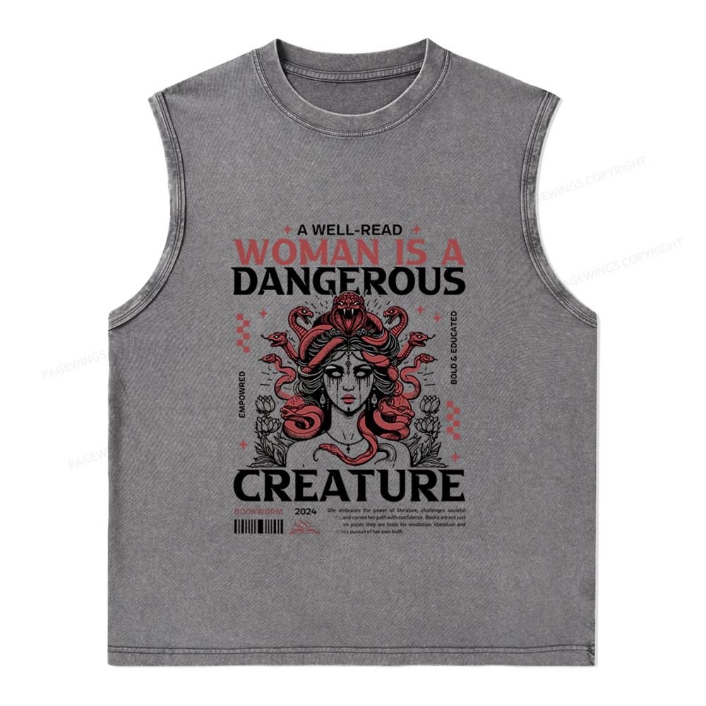 Pagewings A Well-Read Woman is A Dangerous Creature Unisex Washed Tank Top