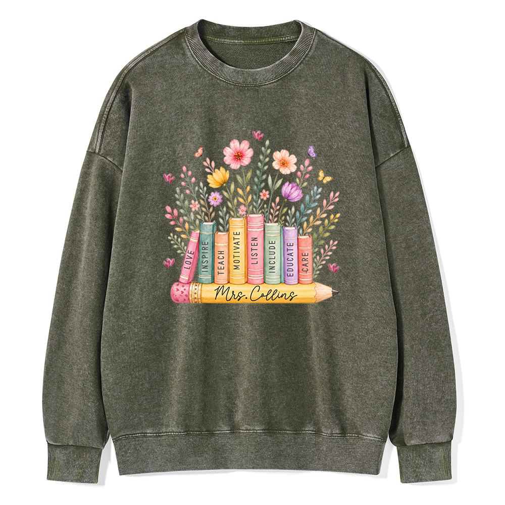 Pagewings Personalized Wildflower Books Unisex Washed Sweatshirt