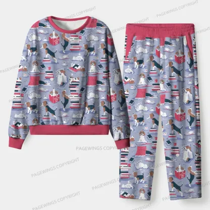 Pagewings Easily Distracted By Dogs And Books Unisex Flannel Pajama Set