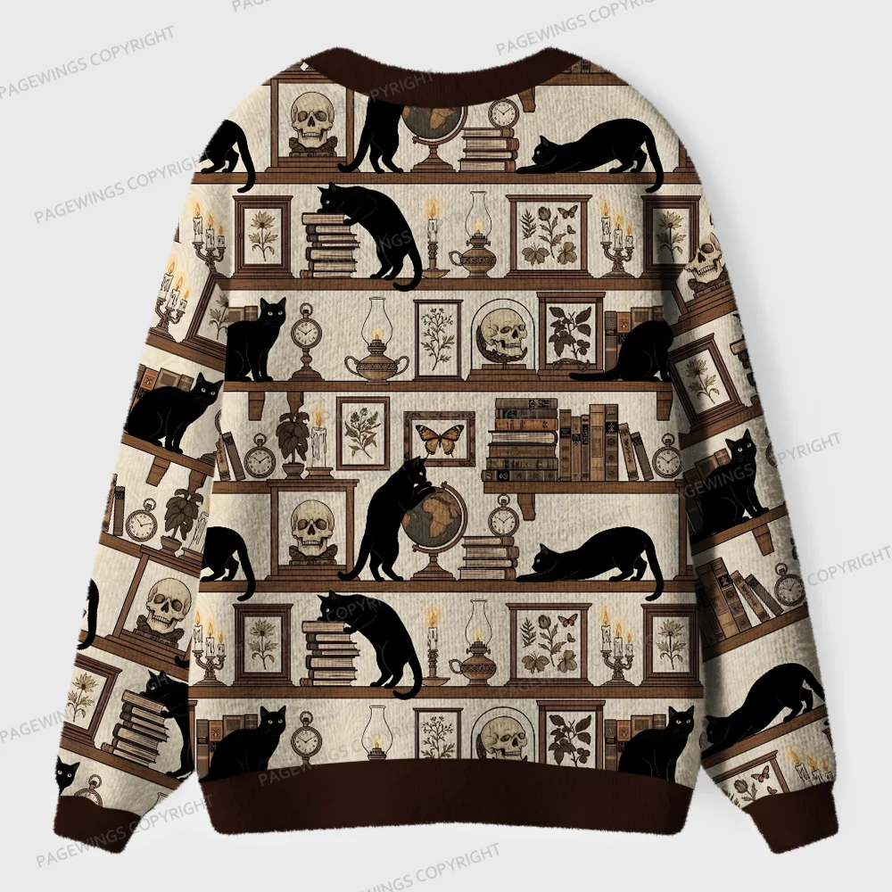 Pagewings Cats And Books Cardigan Unisex Ugly Cardigan Sweaters