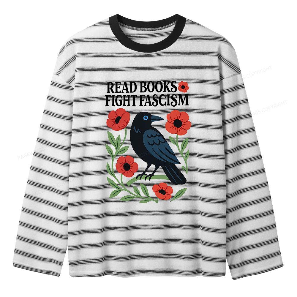 Pagewings Read Books Fight Fascism Unisex Striped Long Sleeve T-Shirt