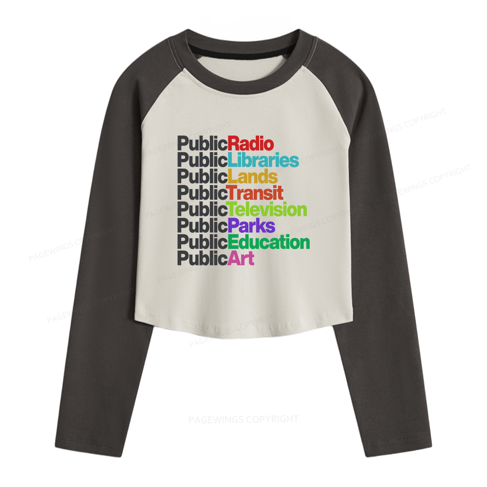 Pagewings Public Libraries Women Long Sleeve Crop Raglan T-shirt