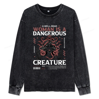 Pagewings A Well-Read Woman is A Dangerous Creature Unisex Washed Long Sleeve T-shirt