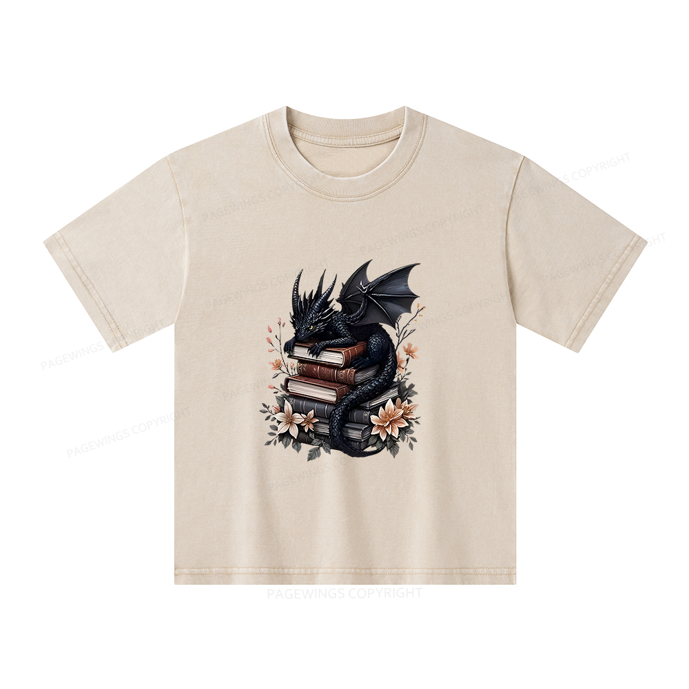 Pagewings Black Dragon Book Unisex Kids Washed T-shirt