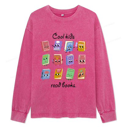 Pagewings Cool Kids Read Books Unisex Washed Long Sleeve T-shirt
