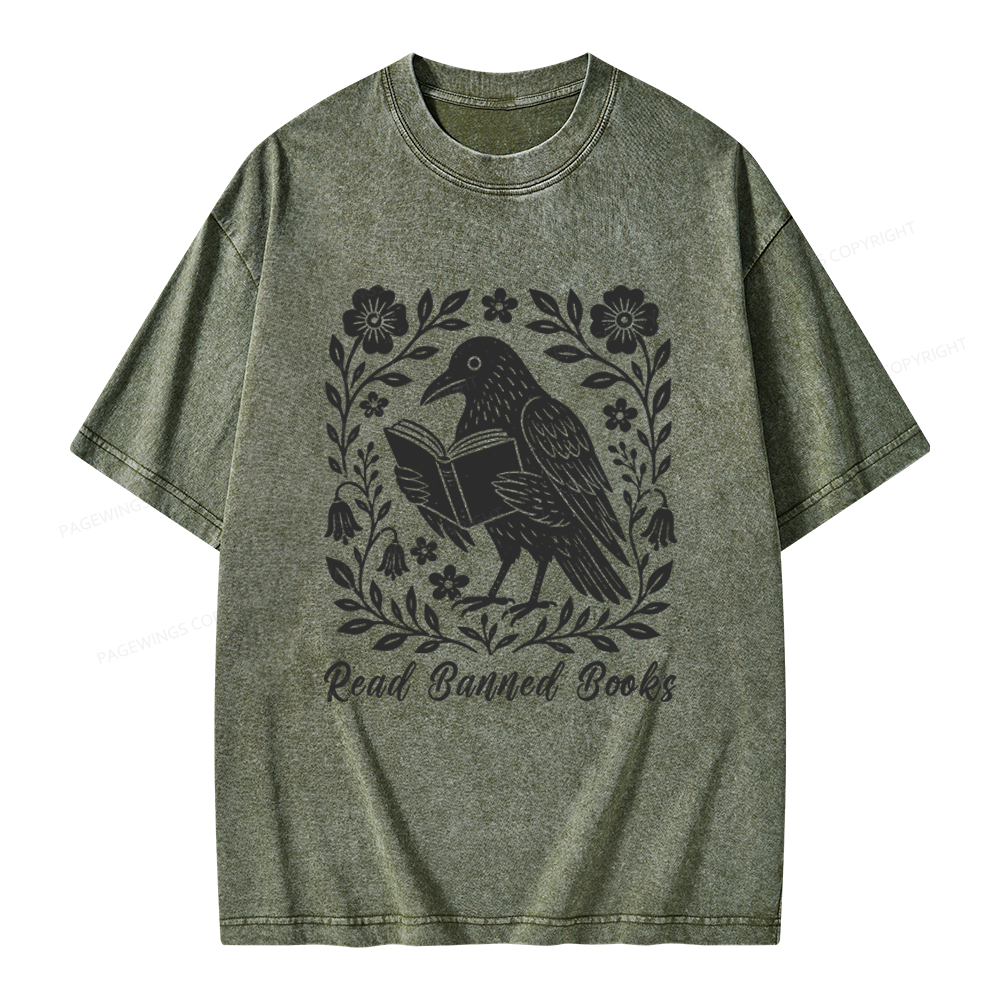 Pagewings Read Banned Books Unisex Washed T-shirt