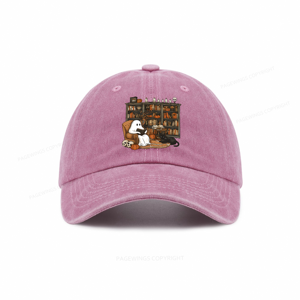 Pagewings Halloween Ghost Reading Books Washed Cap