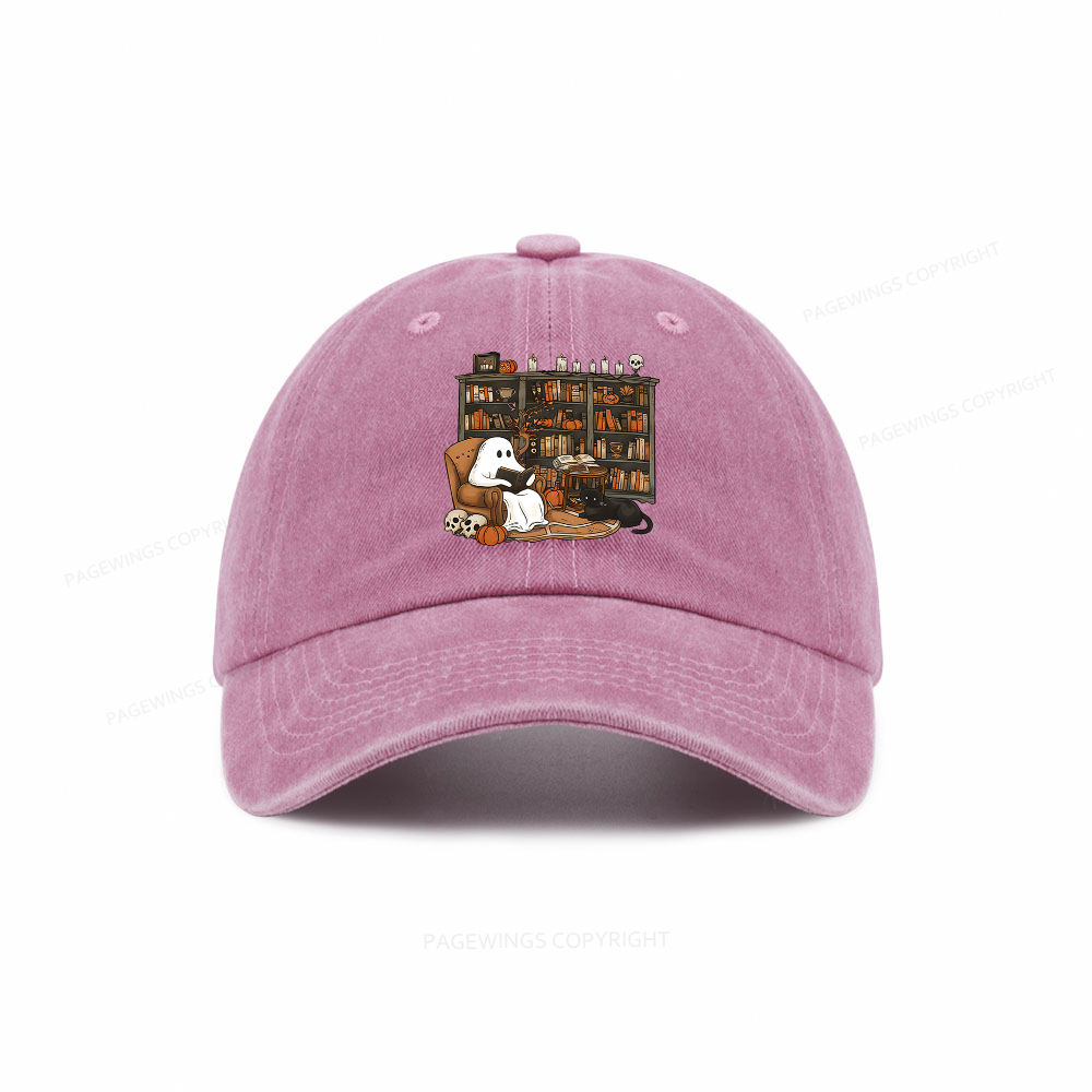 Pagewings Halloween Ghost Reading Books Washed Cap