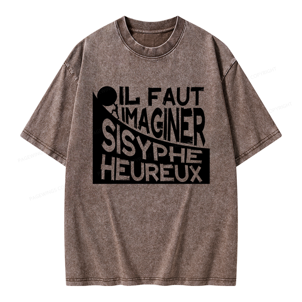 Pagewings Sisyphus Happy Unisex Washed T-shirt
