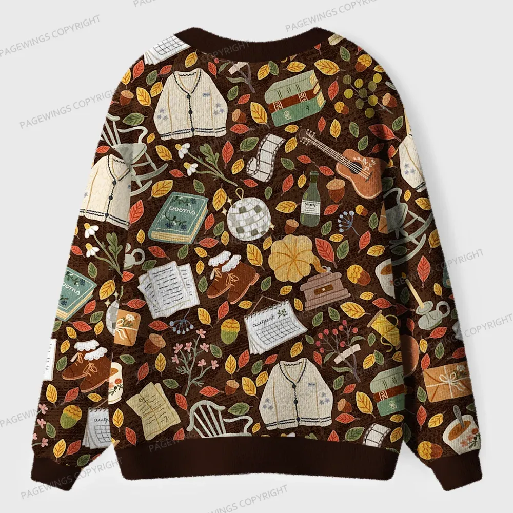 Pagewings Pumpkin Reading Season Unisex Ugly Cardigan Sweaters