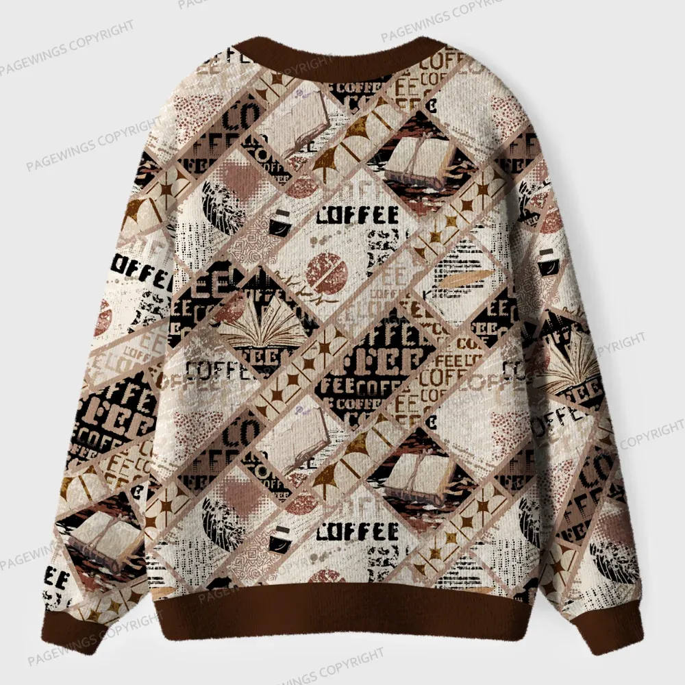 Pagewings Coffee And Books Unisex Ugly Cardigan Sweaters