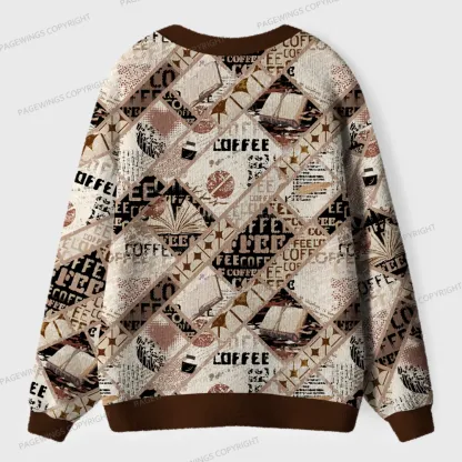 Pagewings Coffee And Books Unisex Ugly Cardigan Sweaters