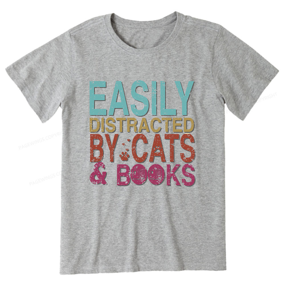 Pagewings Easily Distracted By Cats And Books Unisex Classic T-shirt
