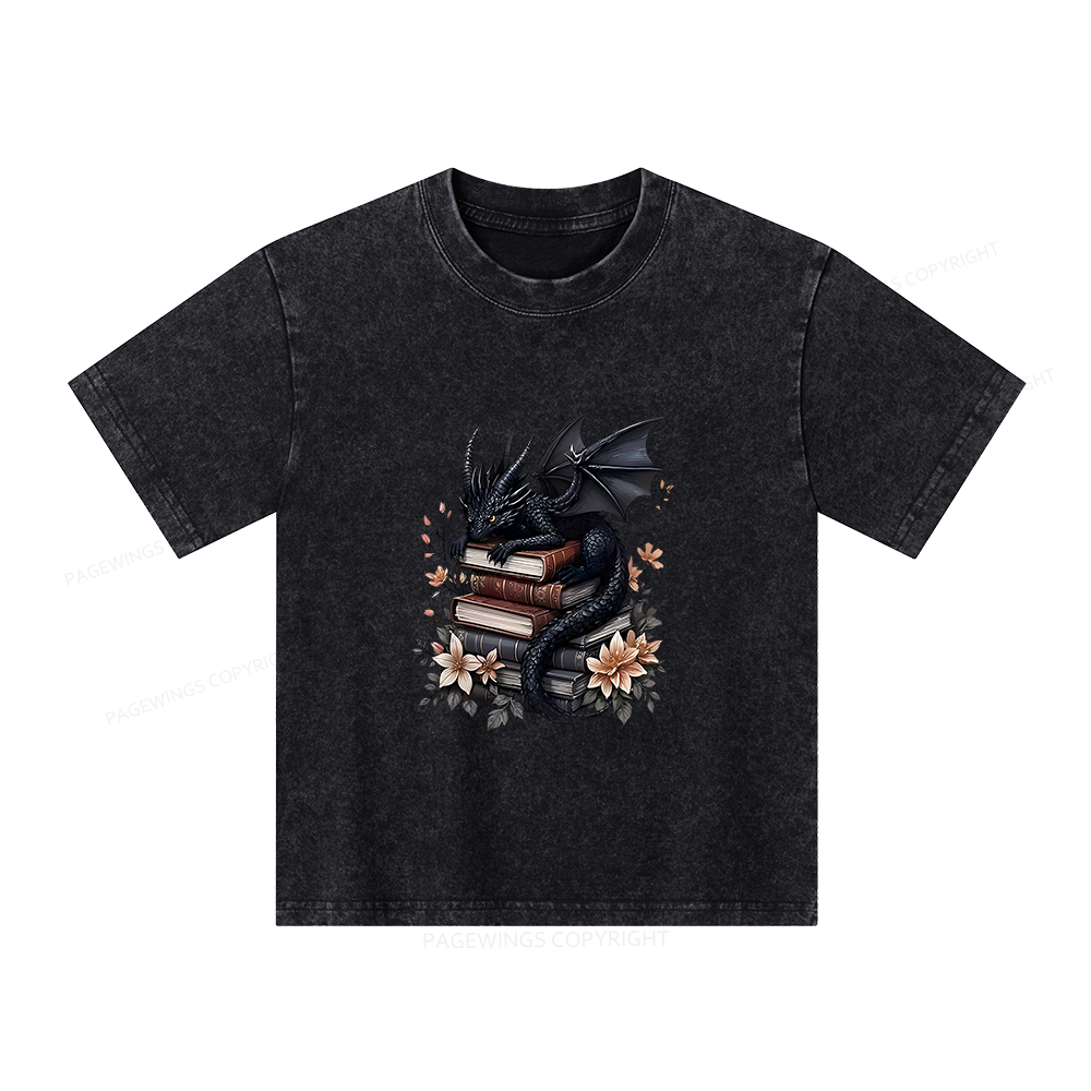 Pagewings Black Dragon Book Unisex Kids Washed T-shirt