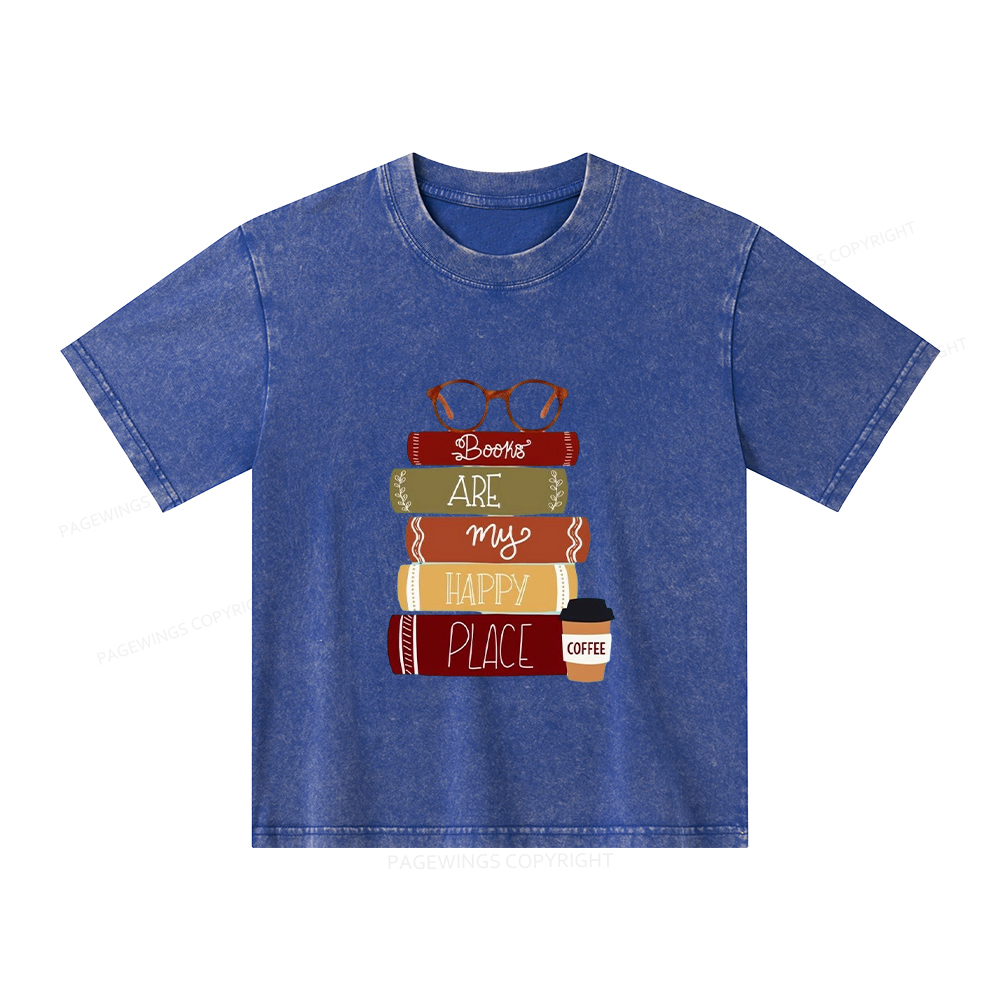 Pagewings Books are My Happy Place Unisex Kids Washed T-shirt