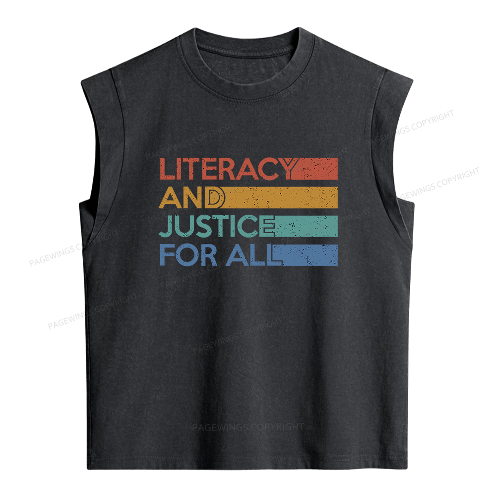 Pagewings Literacy and Justice For All  Women's Washed Tank Top
