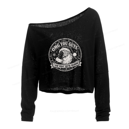 Pagewings OMG You Guys I Saw What You’re Reading Slouchy Long Sleeve Off Shoulder T-shirt