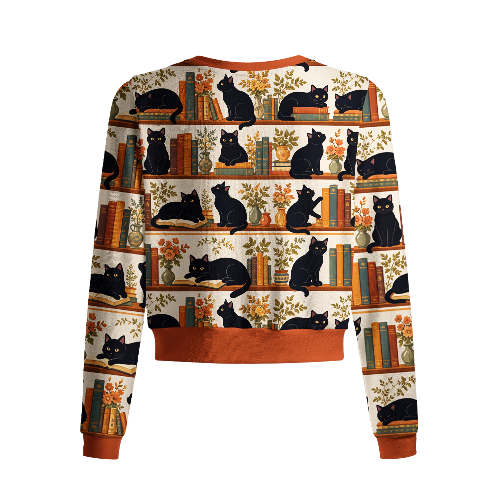 Pagewings Cat Book Lover Crew Neck Cardigan Sweaters