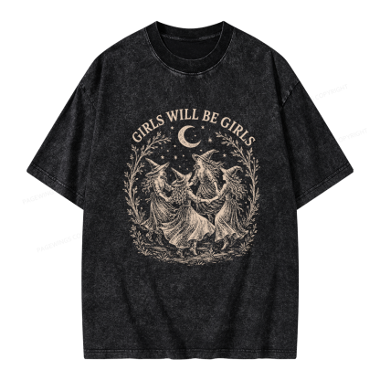 Pagewings Girls Will Be Girls Unisex Washed T-shirt