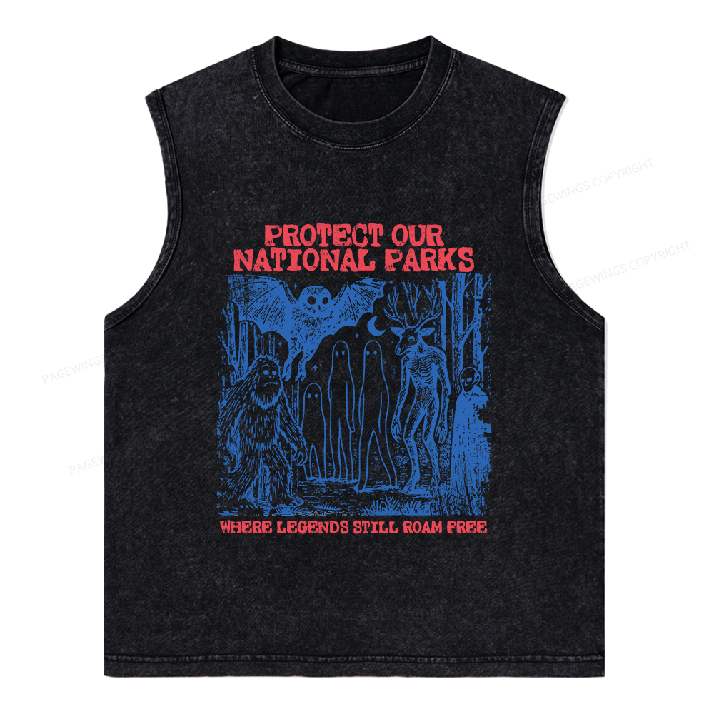 Pagewings Protect Our Parks Vintage Camping Unisex Washed Tank Top