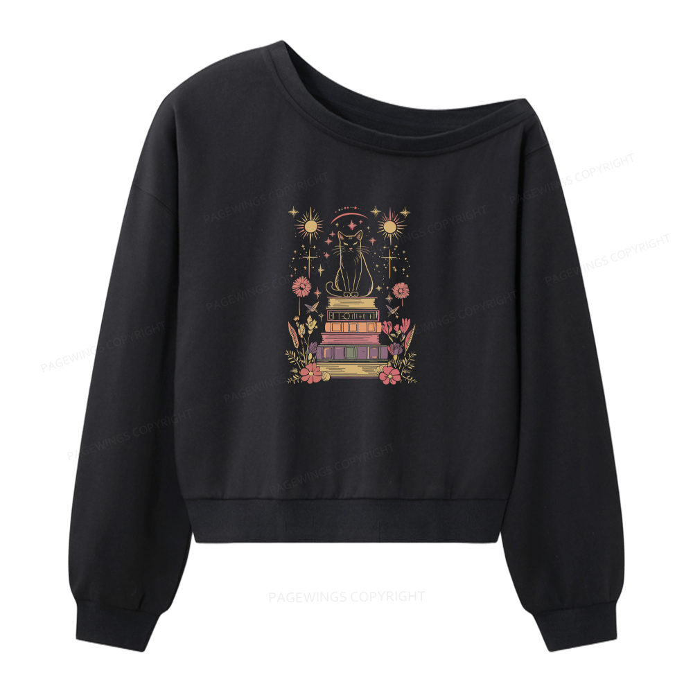 Pagewings Mystical Cat Women Off Shoulder Sweatshirt