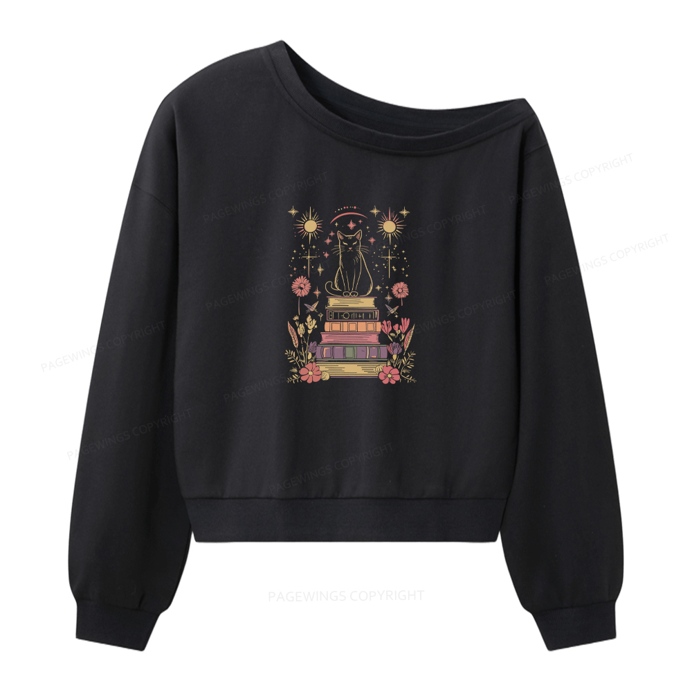 Pagewings Mystical Cat Women Off Shoulder Sweatshirt