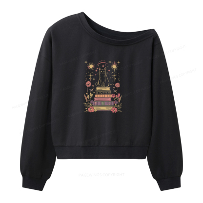 Pagewings Mystical Cat Women Off Shoulder Sweatshirt
