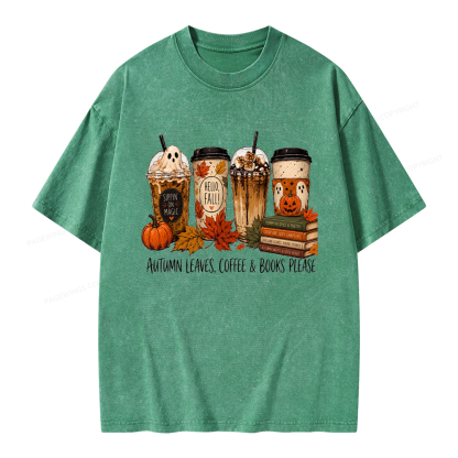 Pagewings Halloween Coffee Books Unisex Washed T-shirt