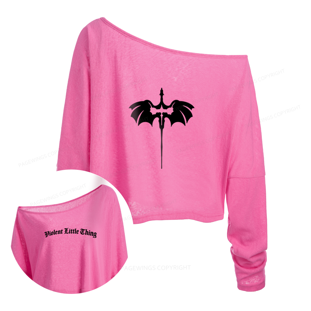 Pagewings Dragon Book Lover Slouchy Long Sleeve Off Shoulder T-shirt