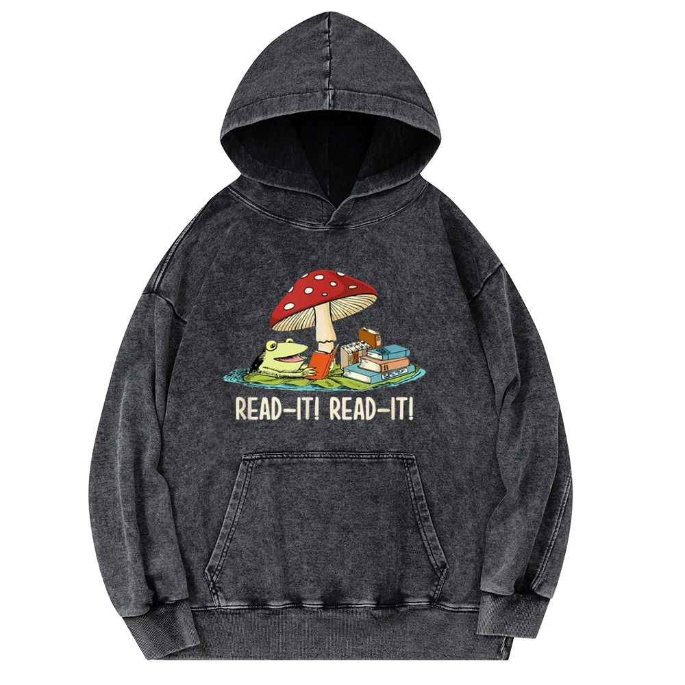 Pagewings Mushroom Read it Book Unisex Washed Hoodie