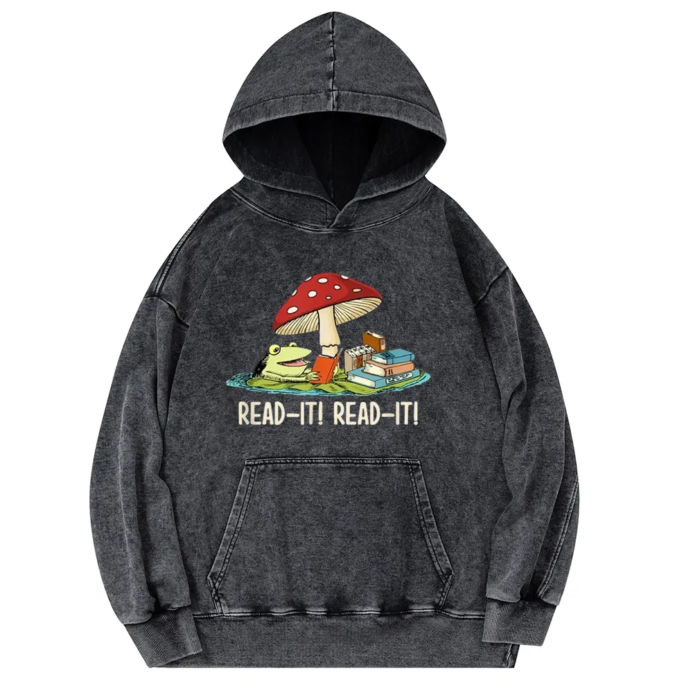 Pagewings Mushroom Read it Book Unisex Washed Hoodie
